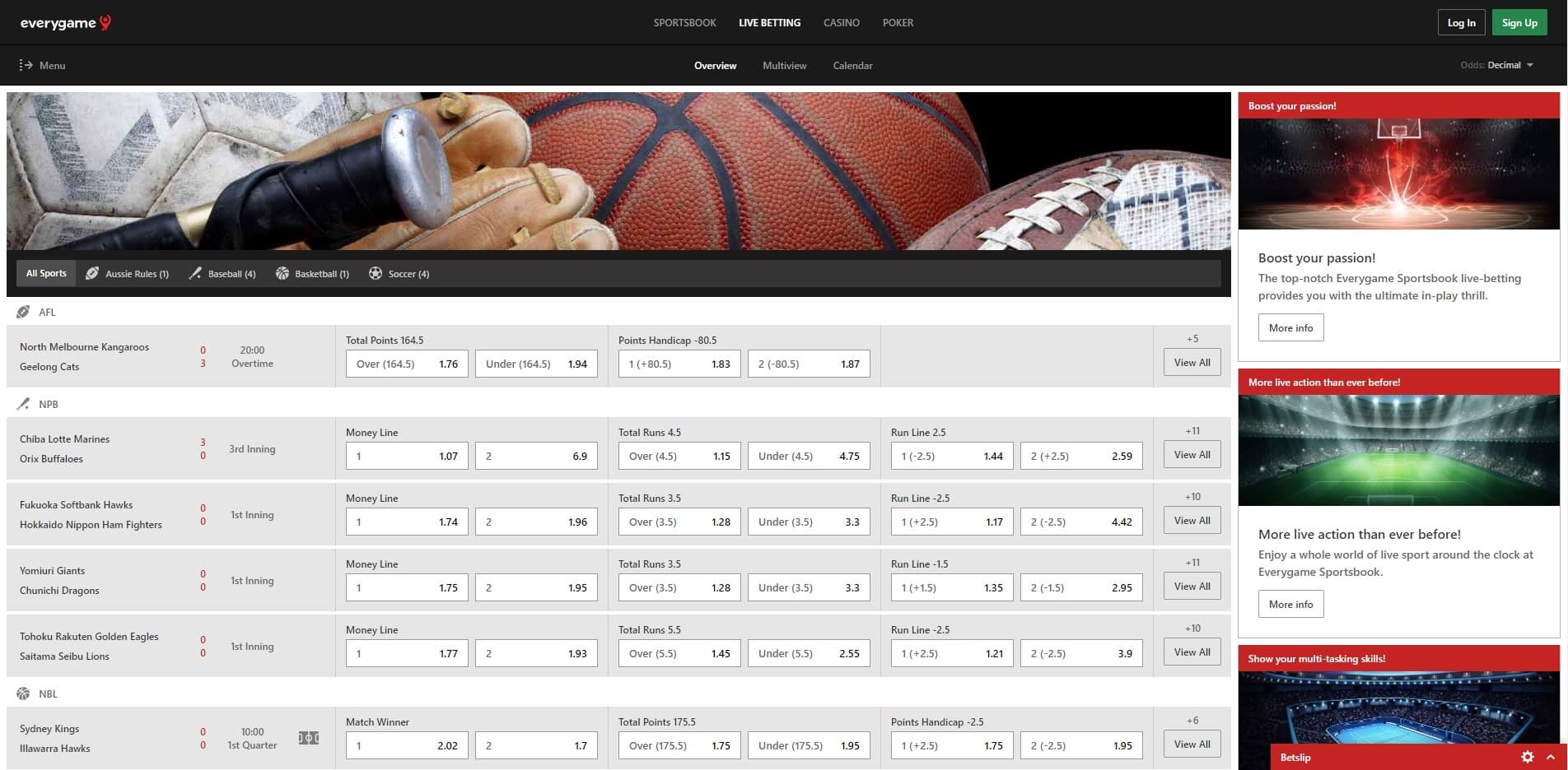 Everygame Live Betting