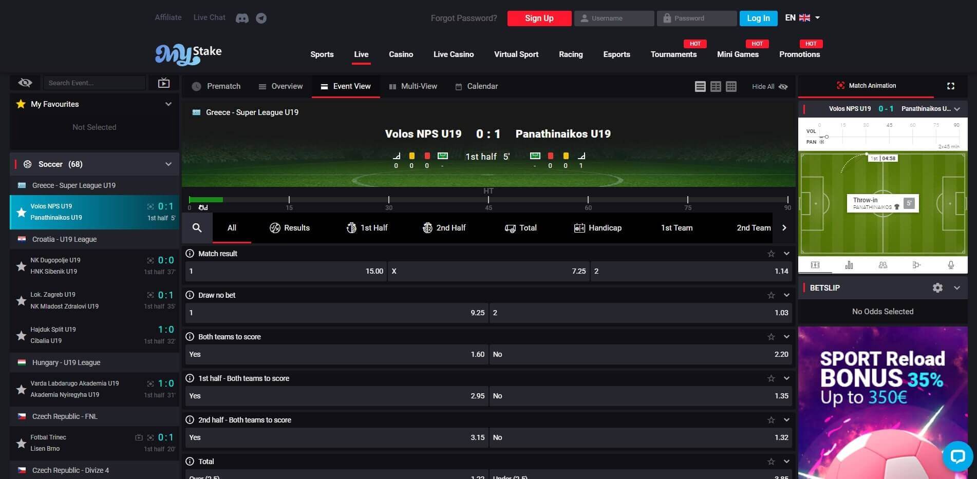 MyStake Live Betting