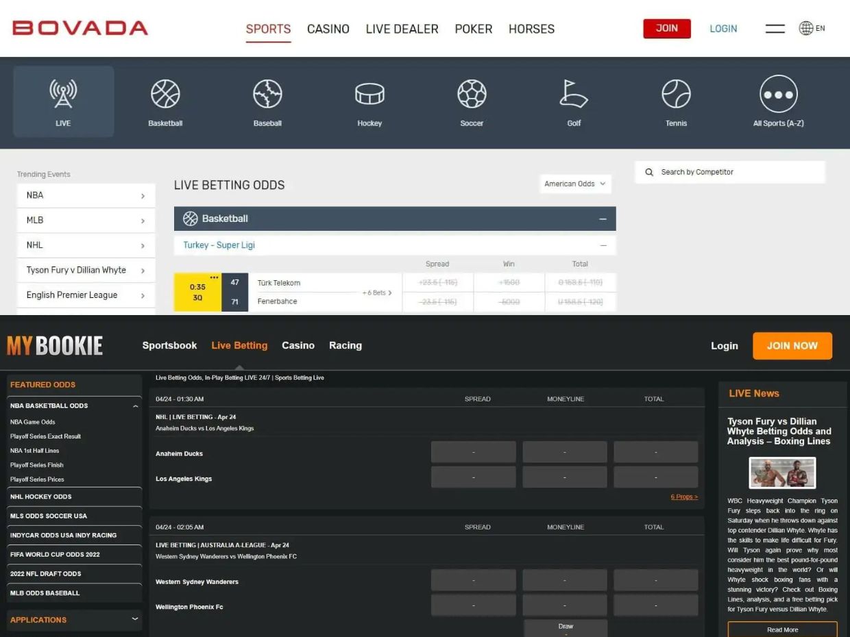 Bovada vs MyBookie Live Betting