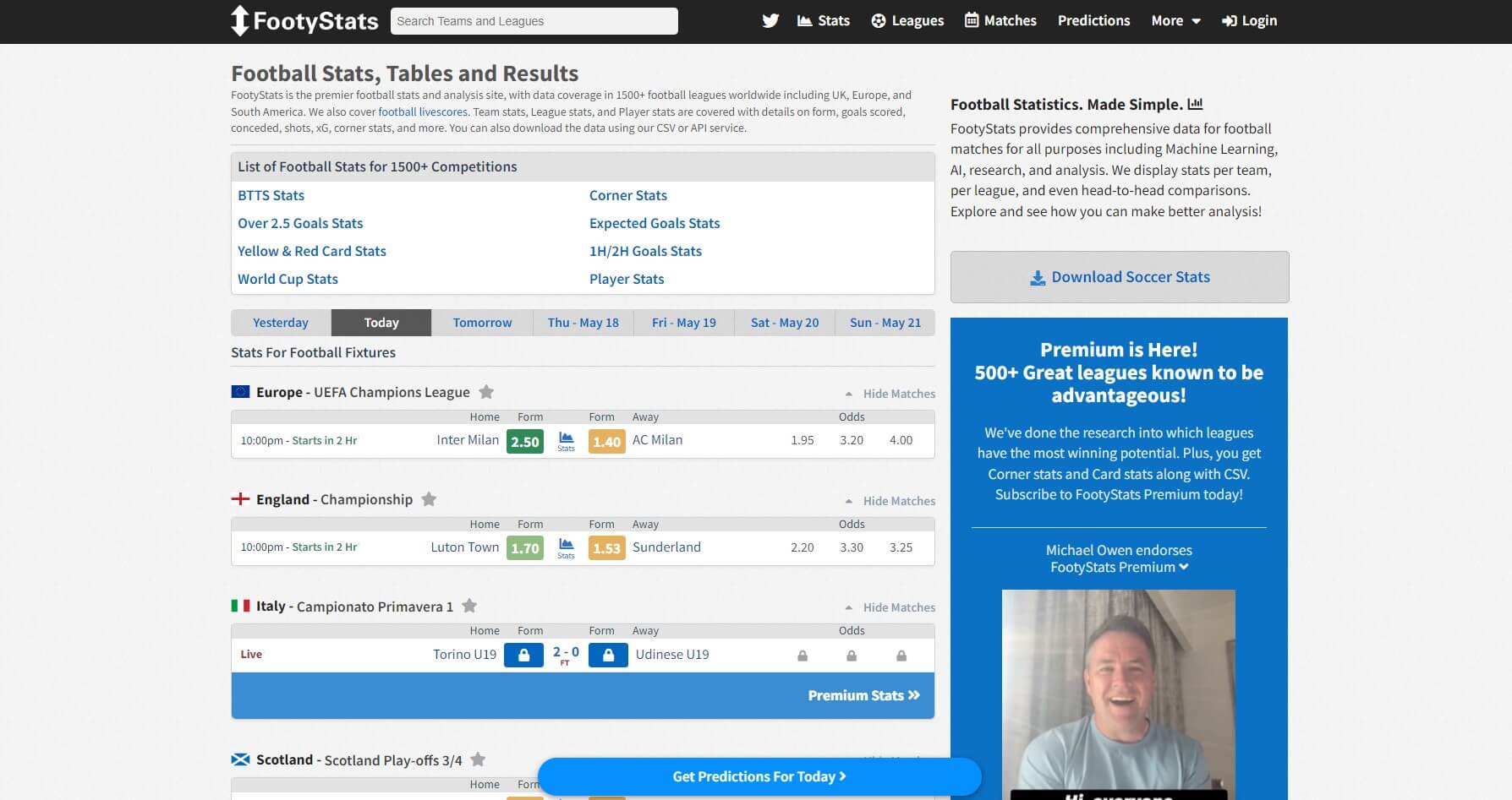 Footystats Homepage