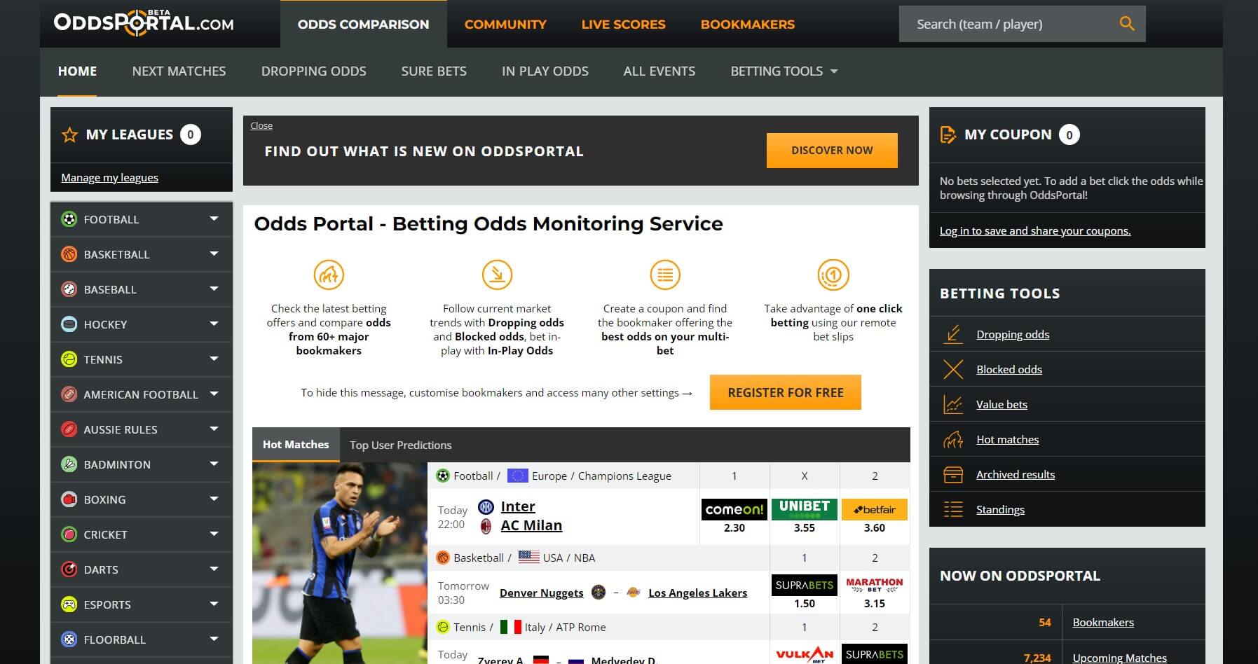 Oddsportal Homepage