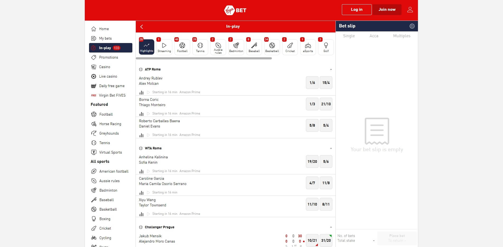 Virgin Bet Live Betting