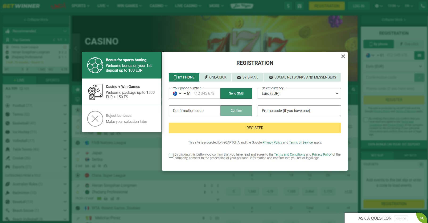 BetWinner Registration