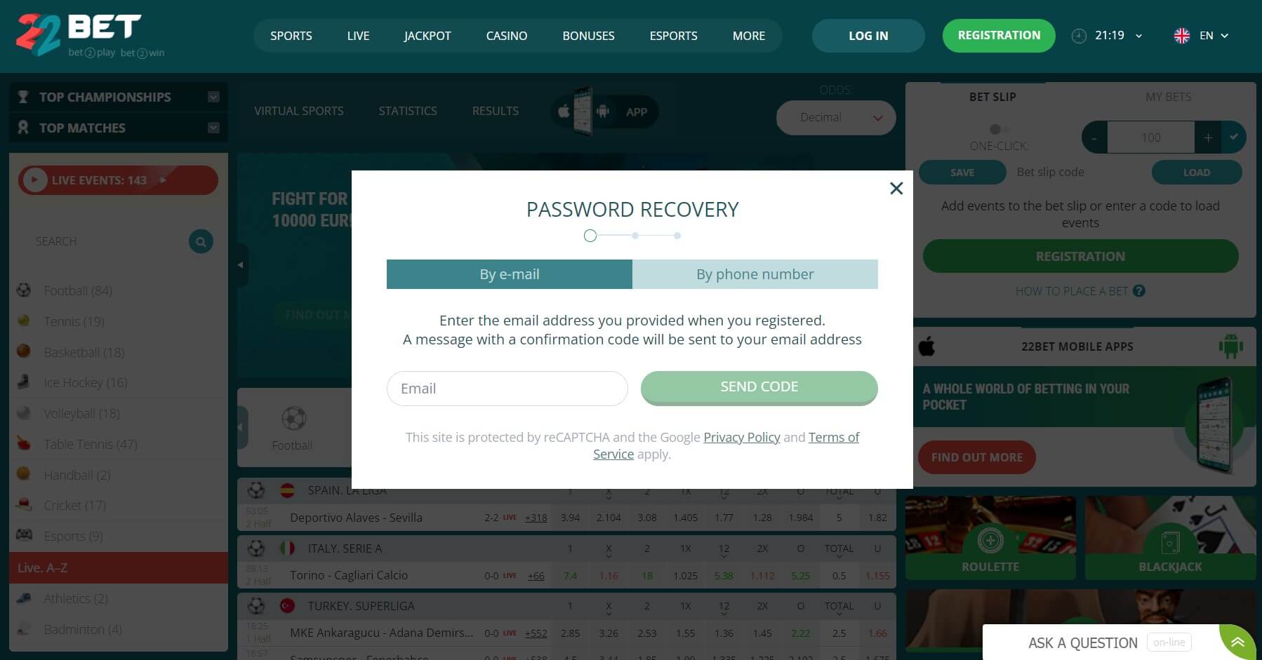 22Bet Login Problems