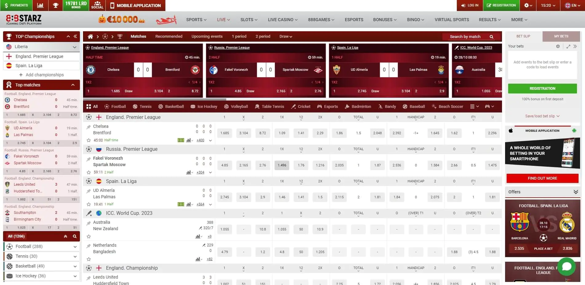 888Starz Live Betting