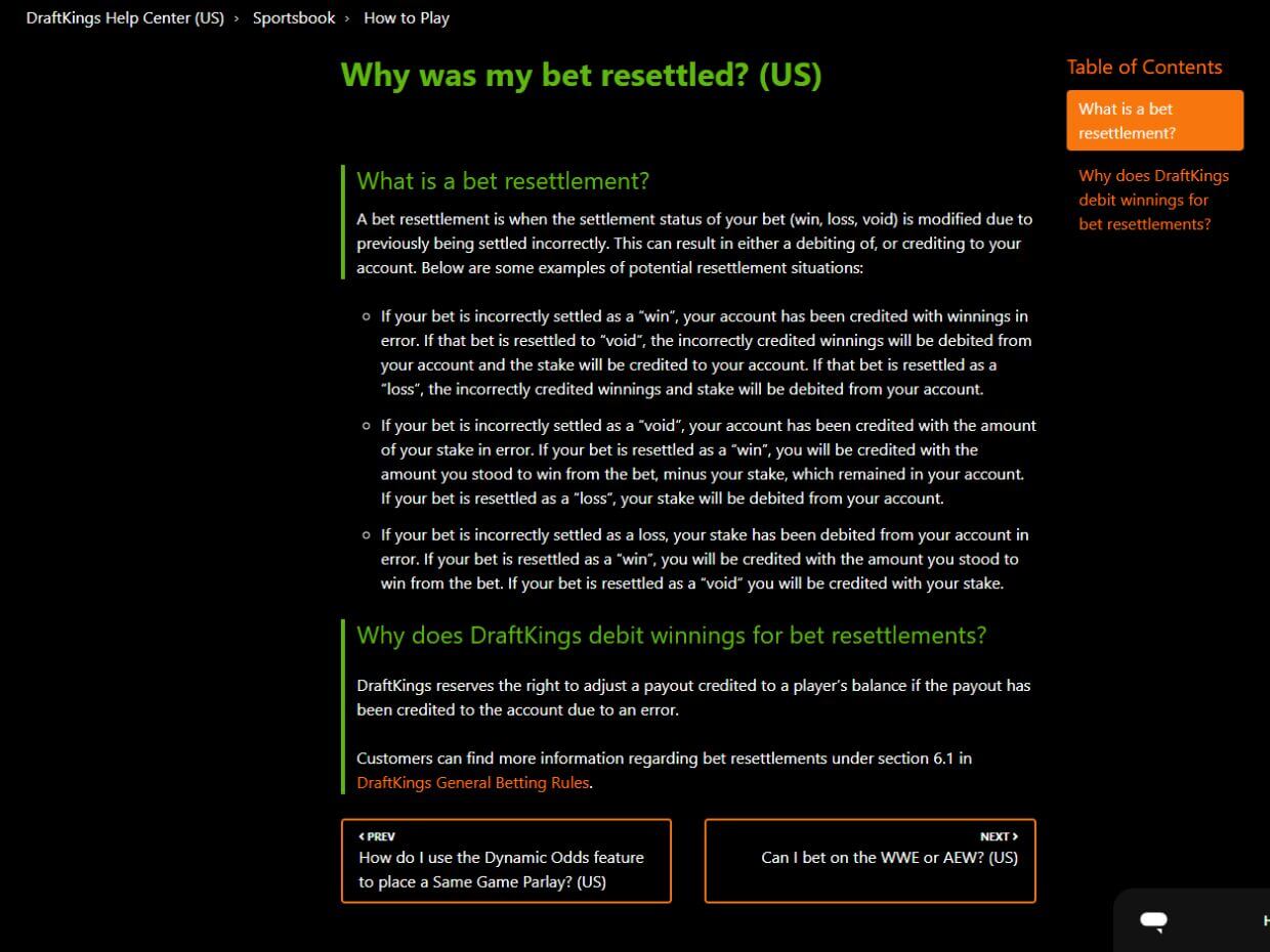 Settled Bets on DraftKings