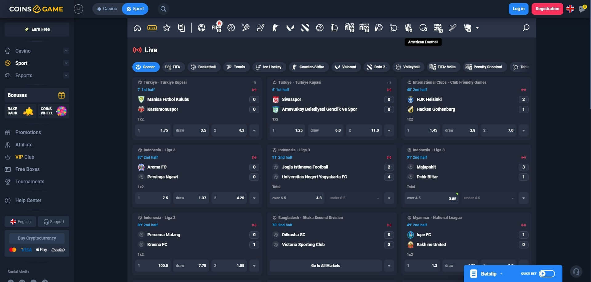 CoinsGame Live Betting