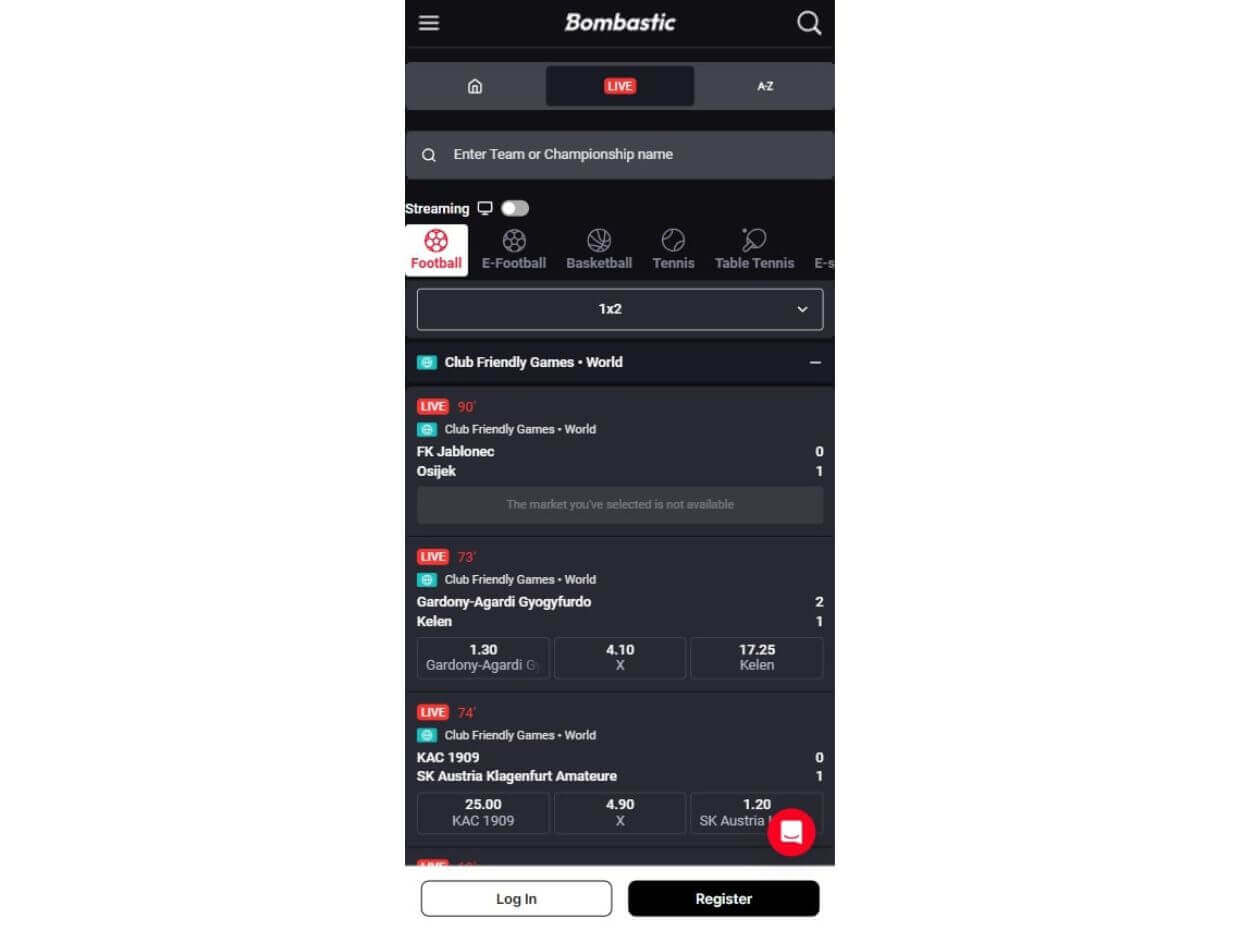 Mobile Live Betting Bombastic