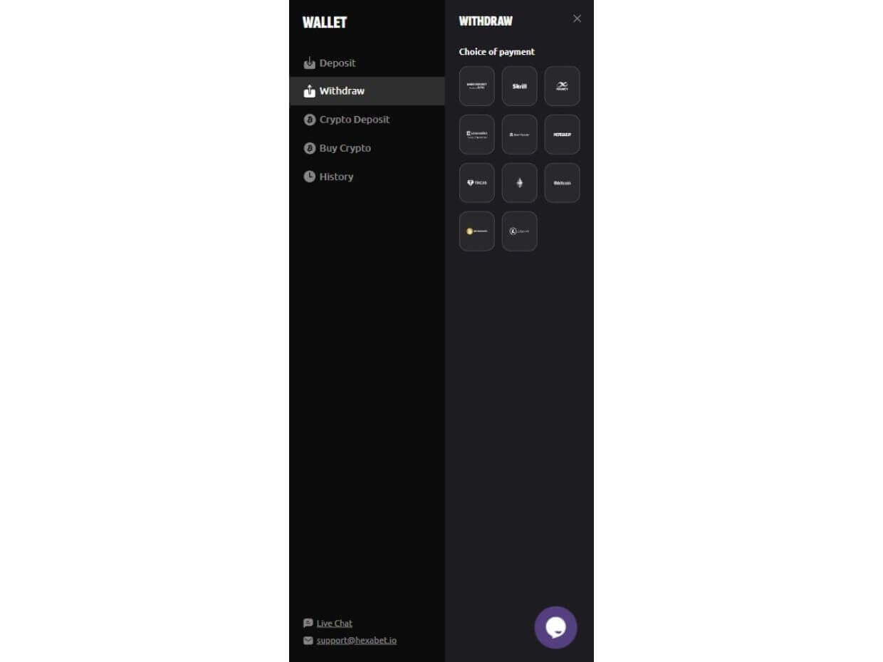 Mobile Withdraw at Hexabet