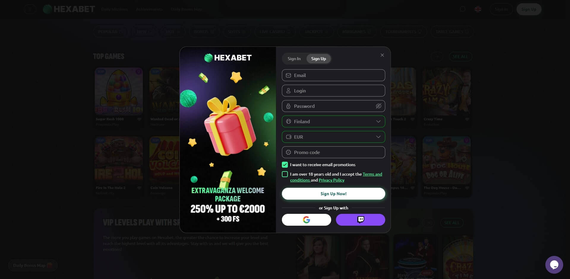 Sign Up Process at Hexabet