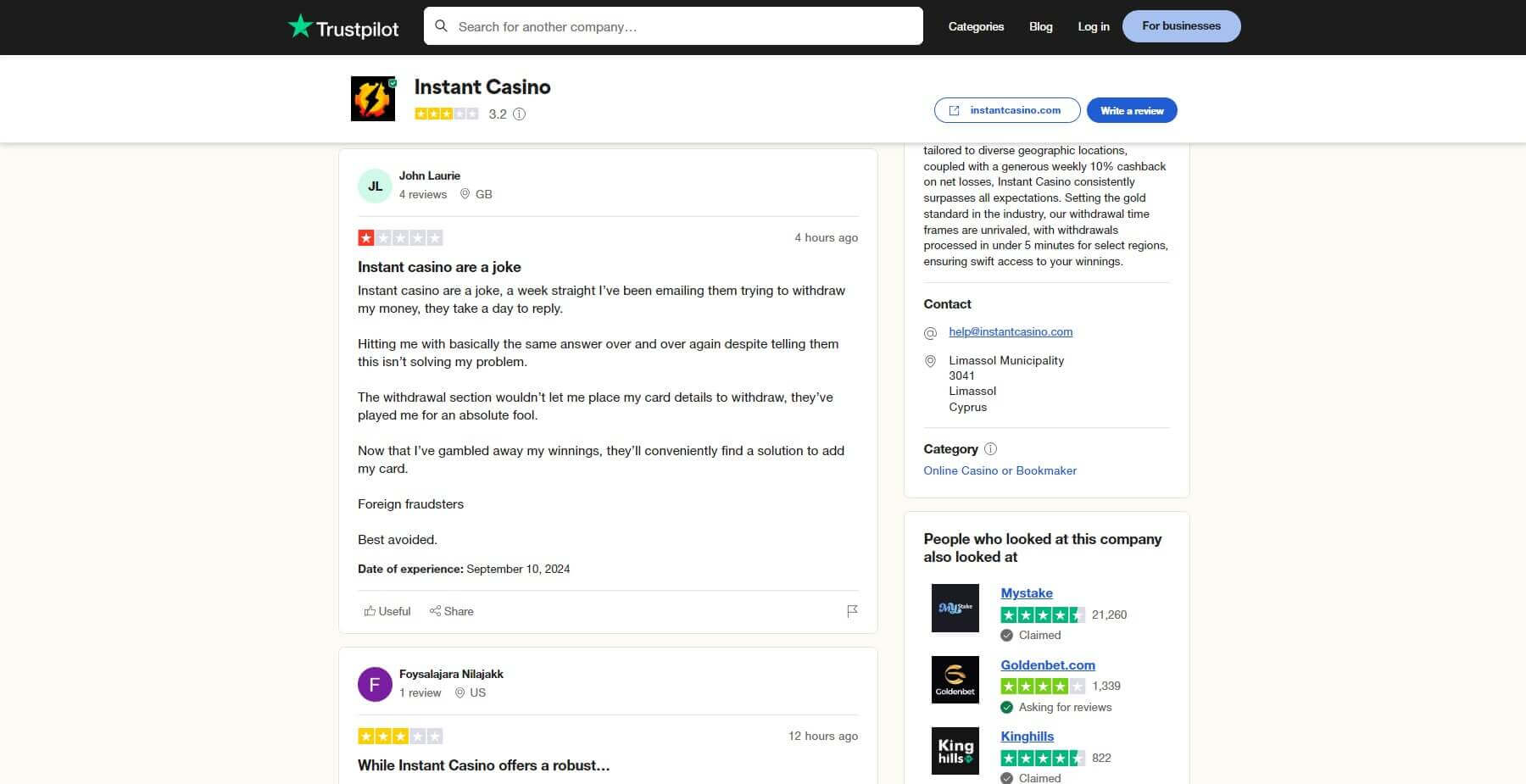 Trustpilot Reviews InstantCasino