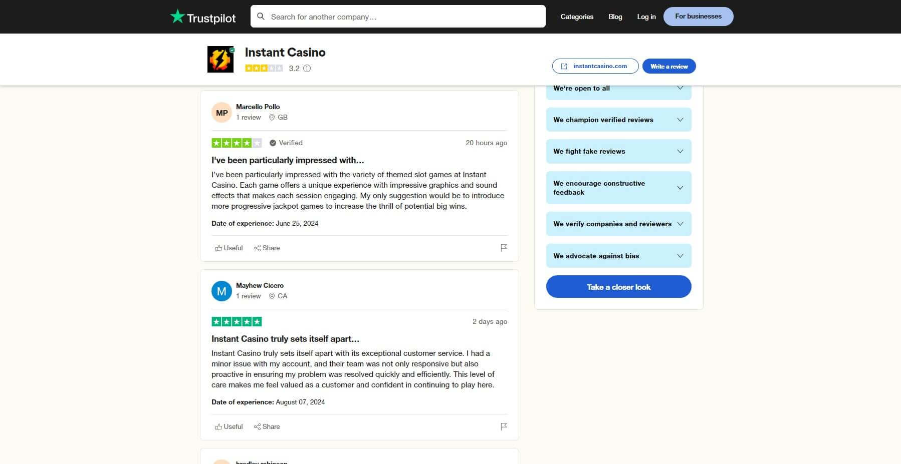 Trustpilot InstantCasino