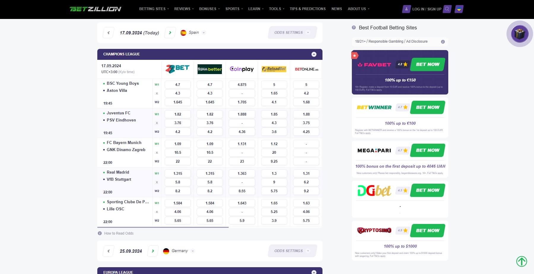 BetZillion Odds Comparison Tool