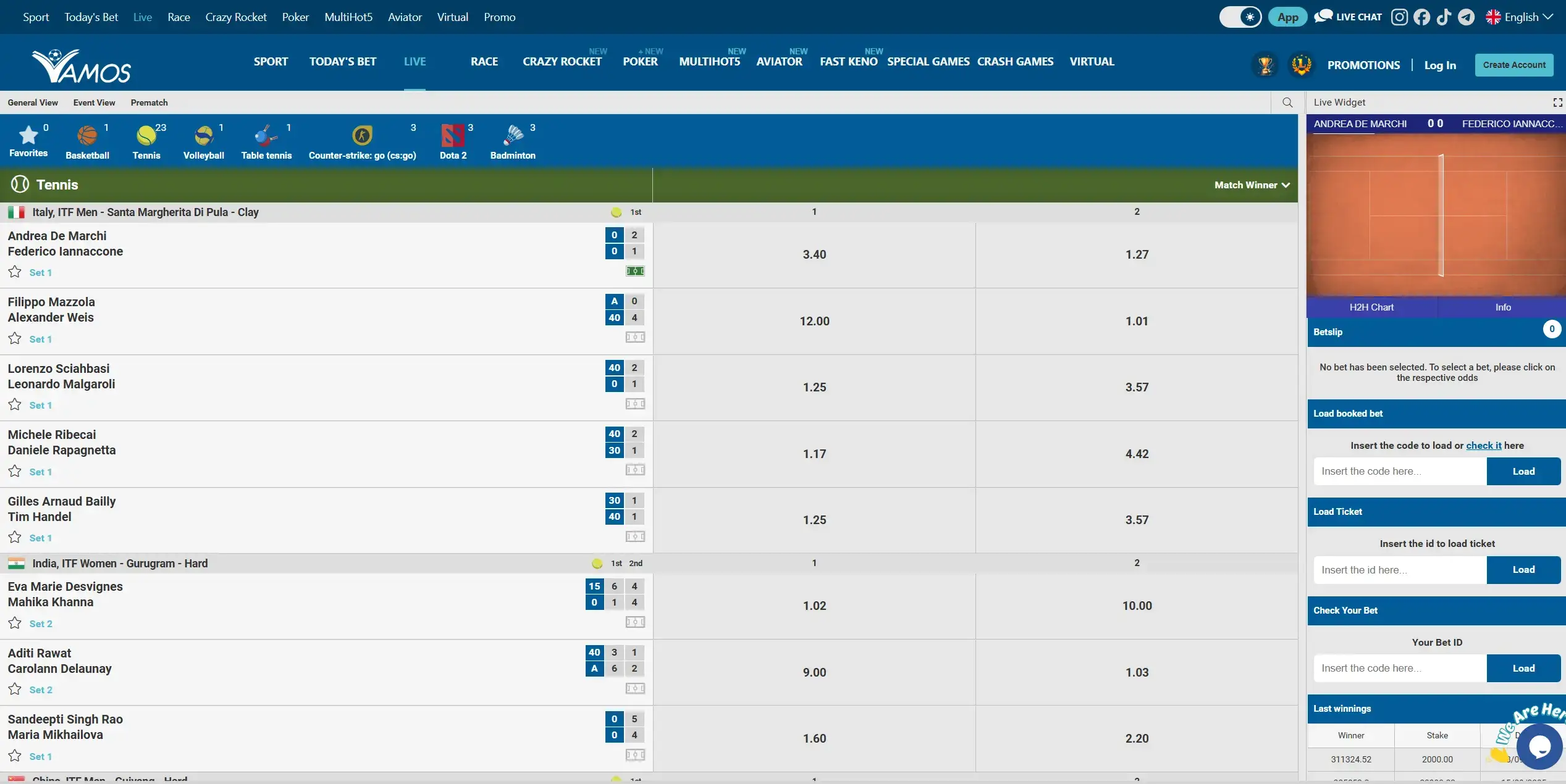 Live Betting Section