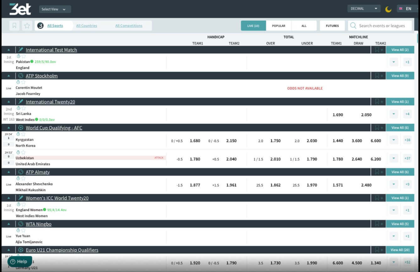 3et Live Betting Feature