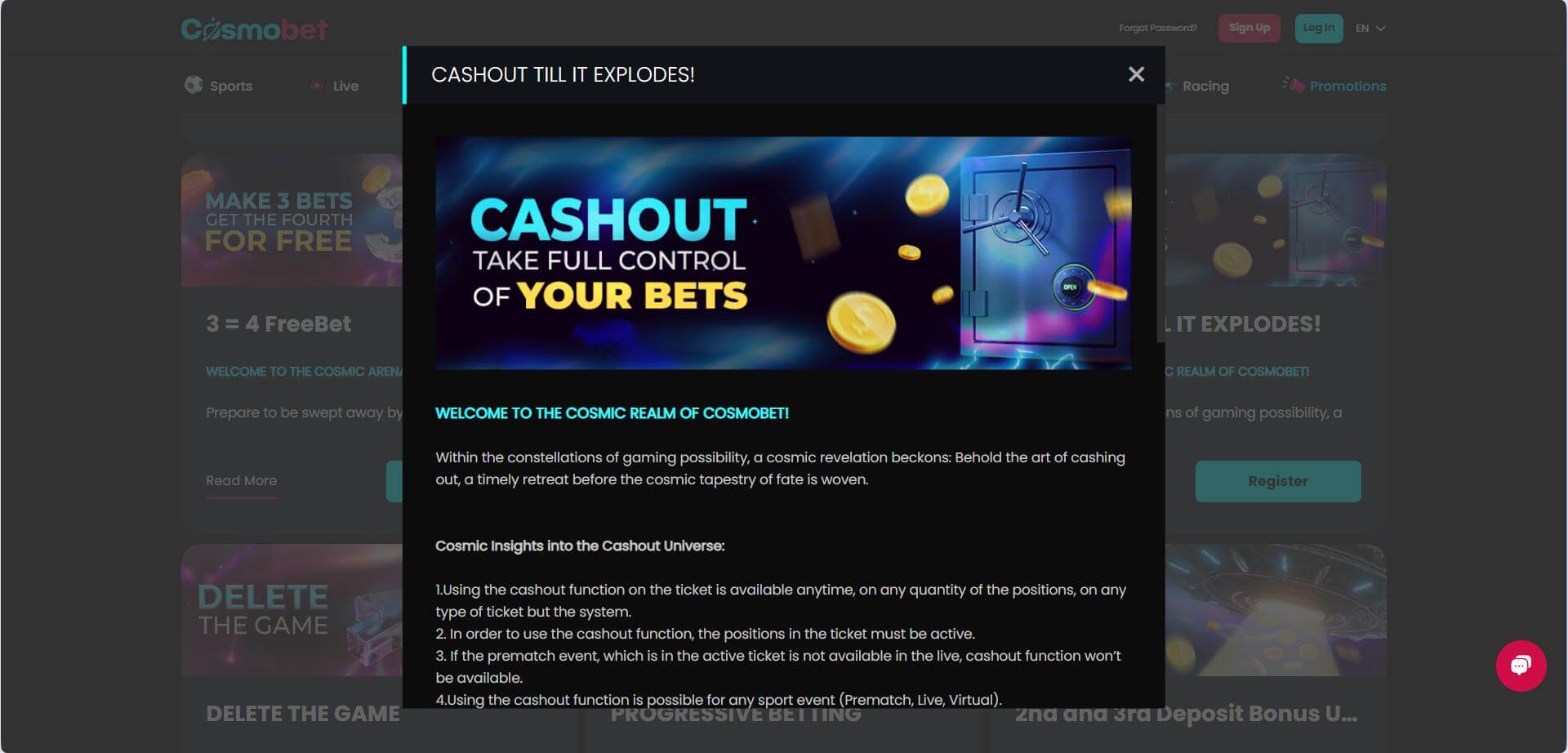 Cash Out Your Bets on CosmoBetg