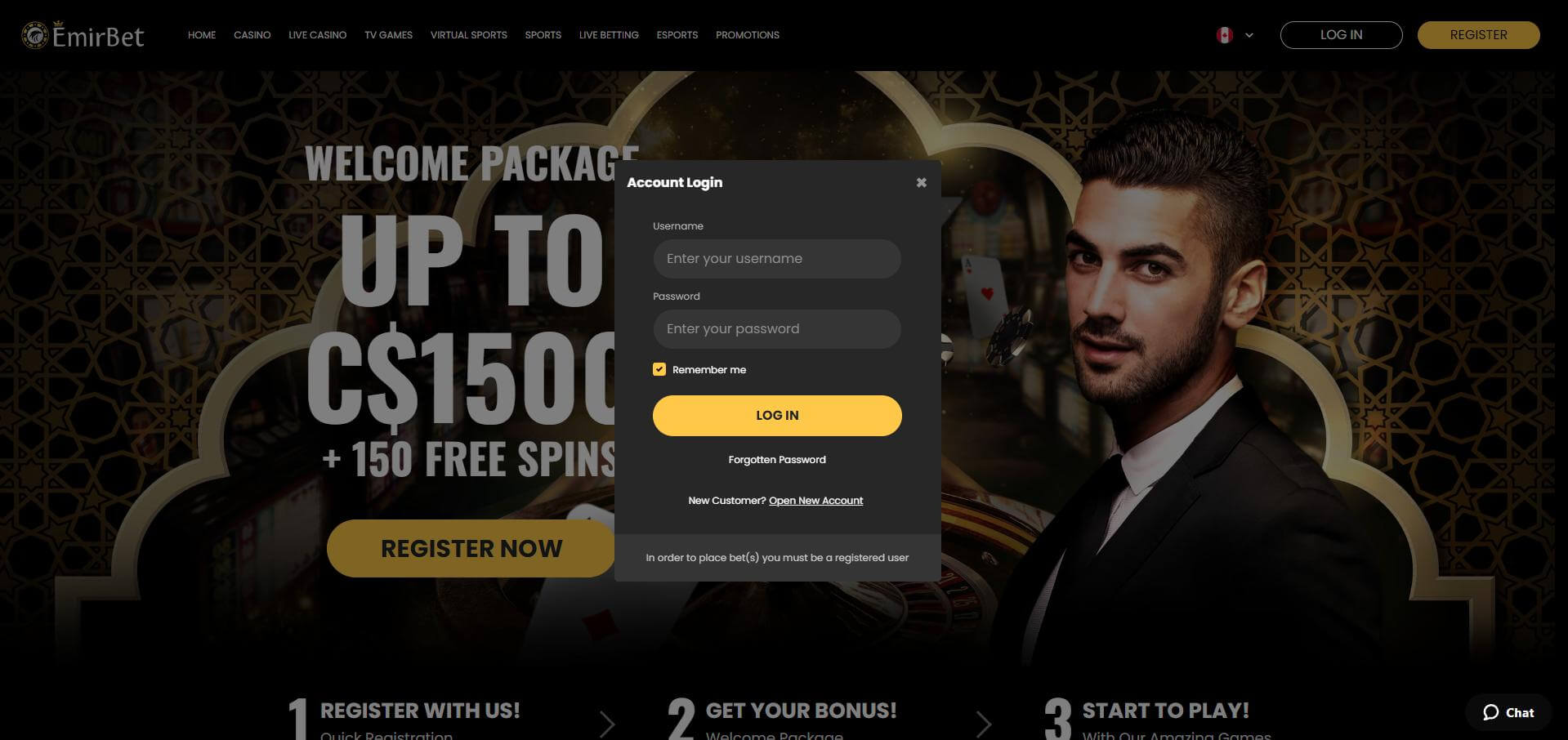 Emirbet Log In Screen