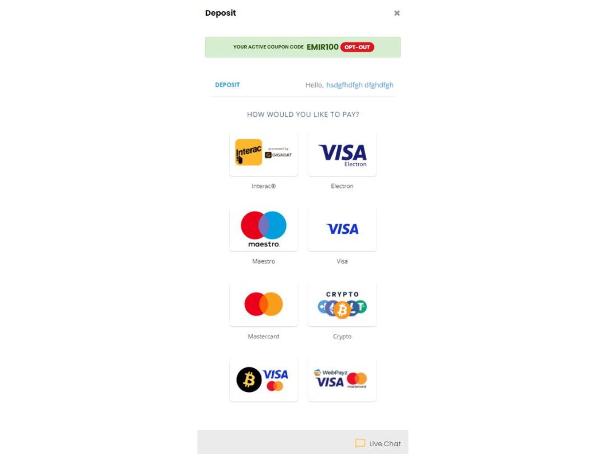 EmirBet Mobile Website Deposit Methods Overview
