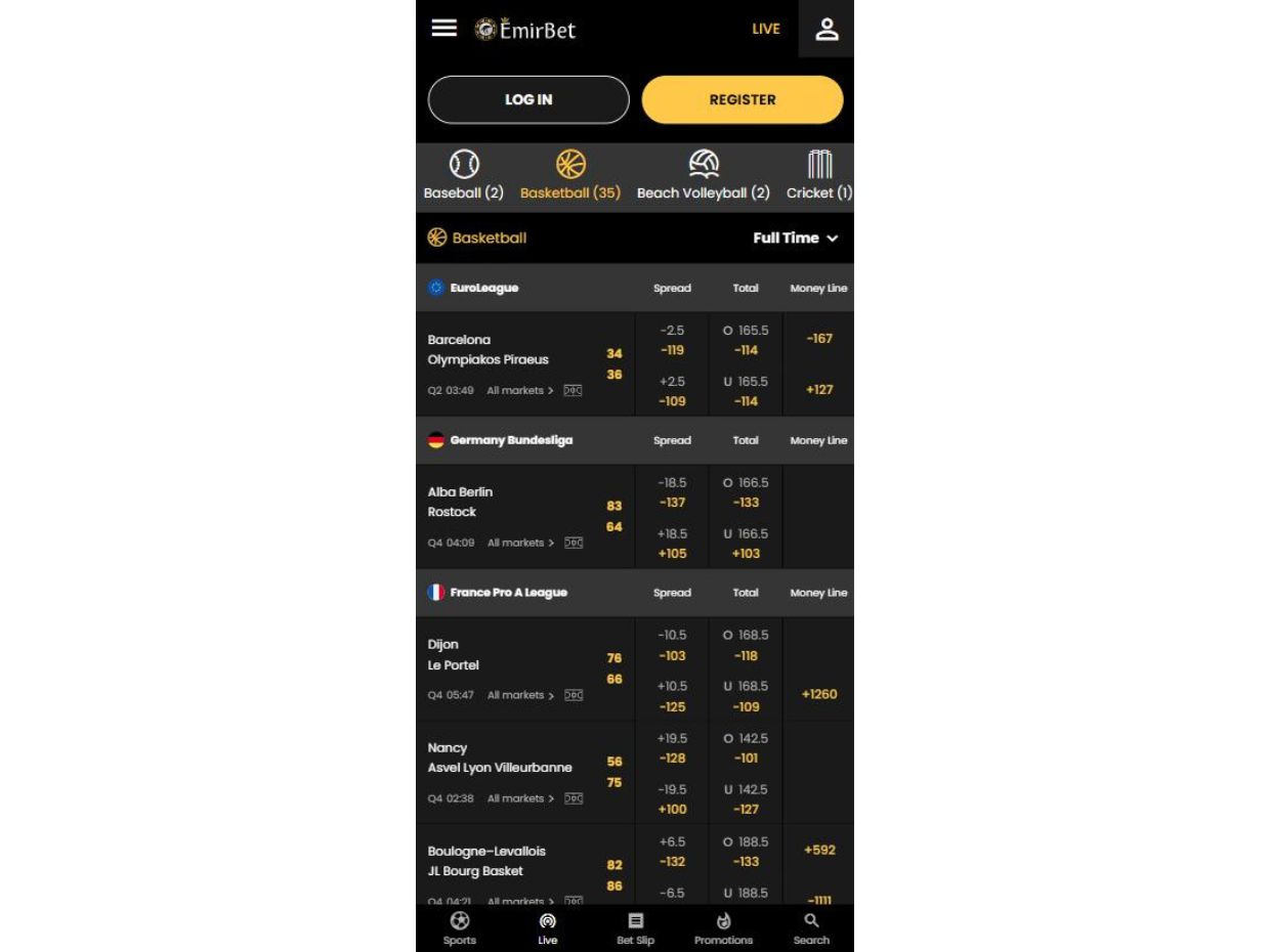 EmirBet Live Betting on Mobile