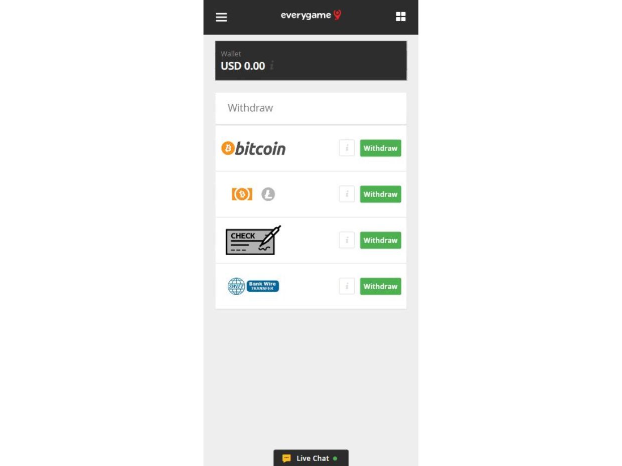 EveryGame Mobile Website Withdrawal Process