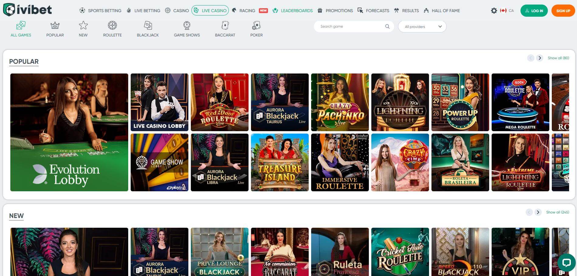 Ivibet Live Casino Screen