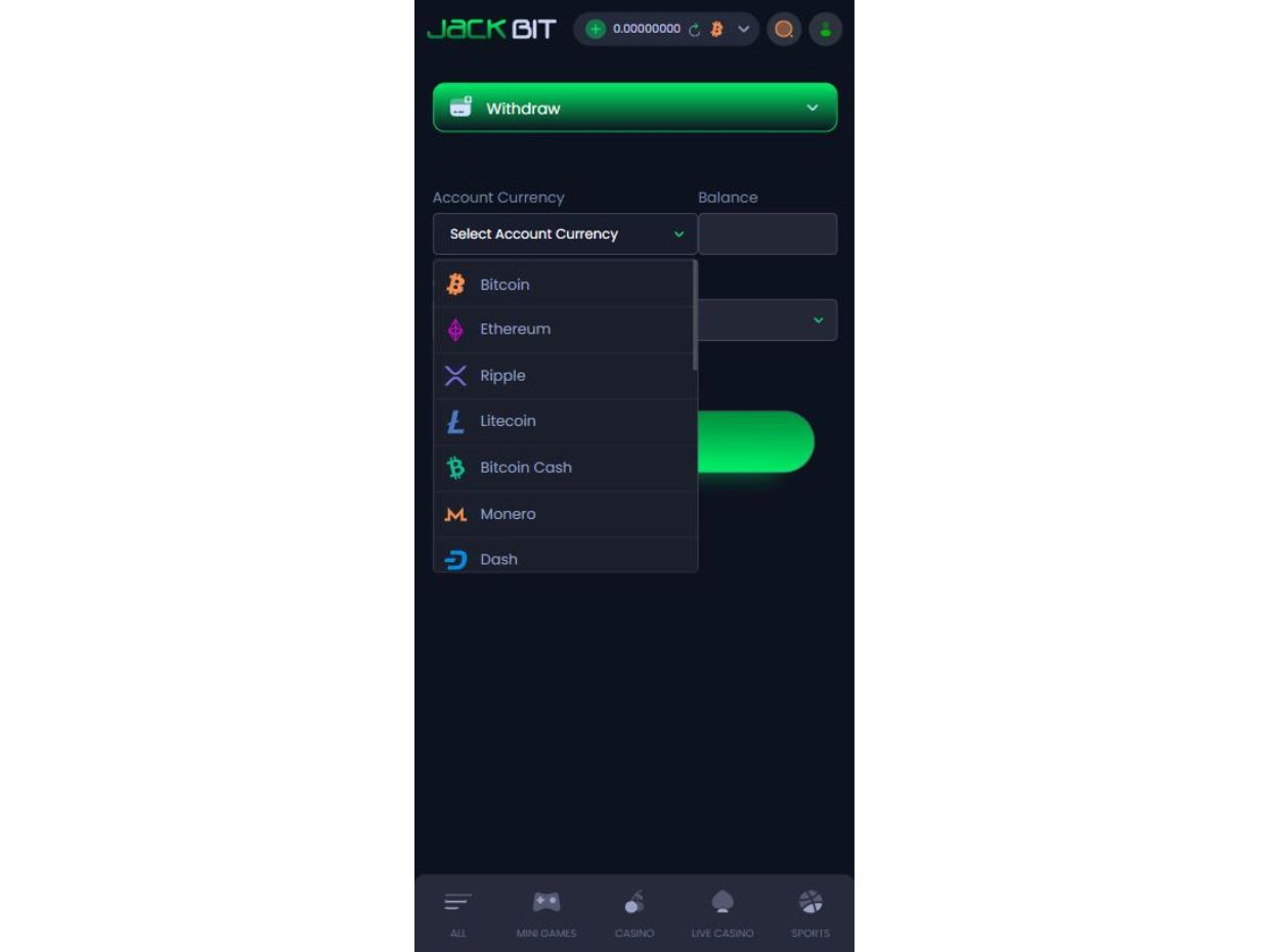 JackBit Mobile Website Withdrawal Process