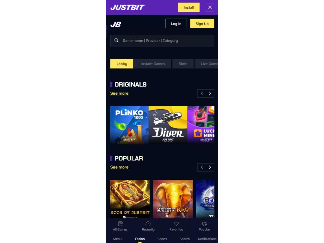 Play Casino Games on JustBit Mobile
