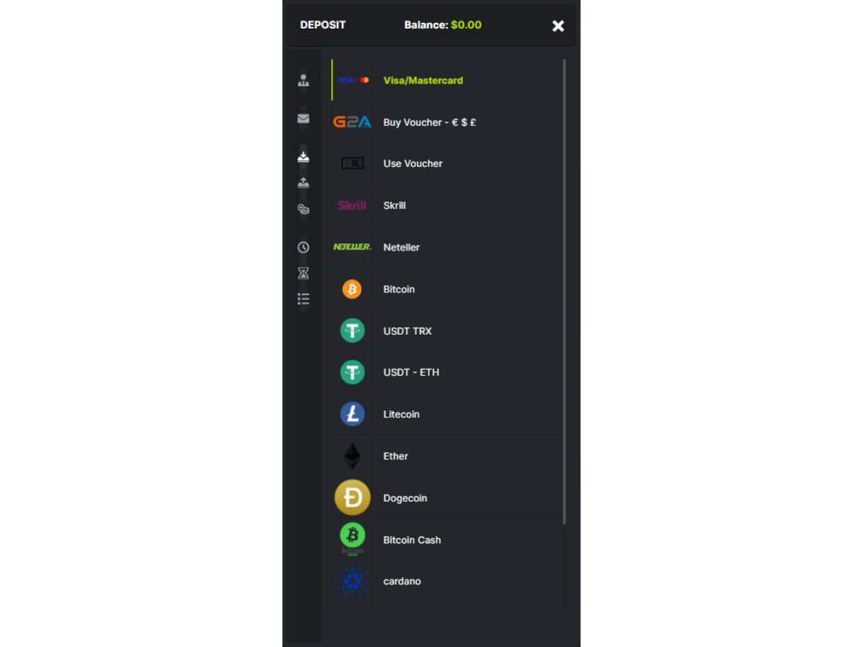 SolisBet Mobile Website Deposit Methods