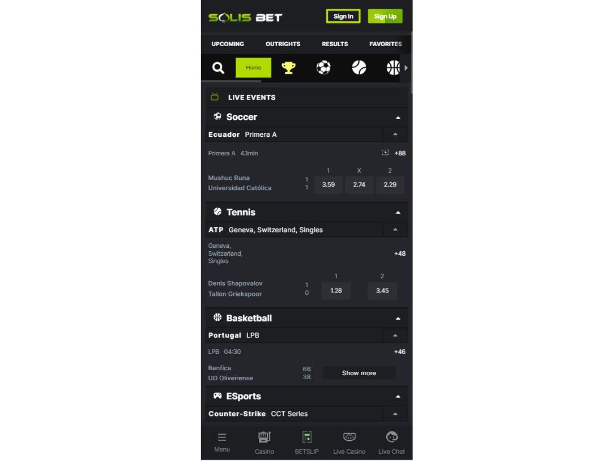Live Betting Options On SolisBet Mobile