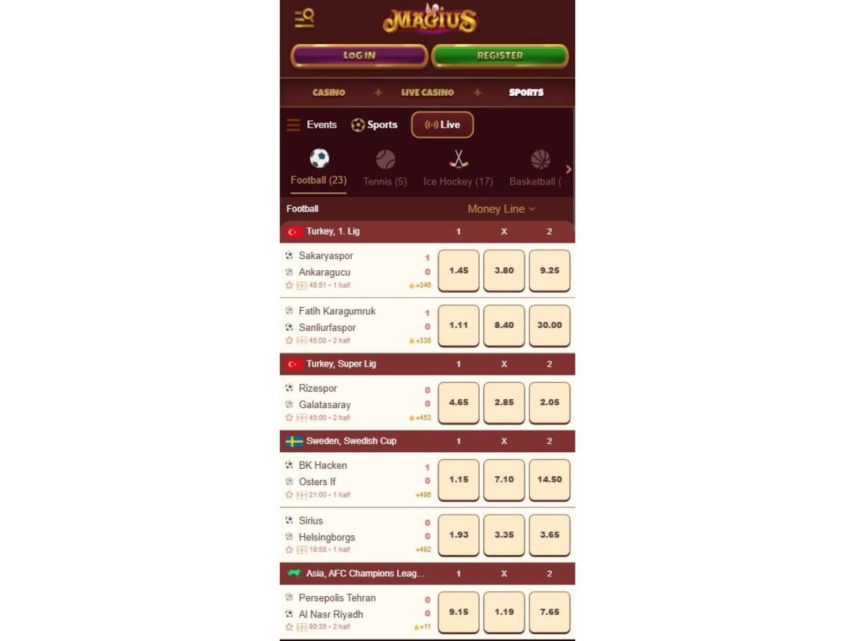 Mobile Live Betting Magius