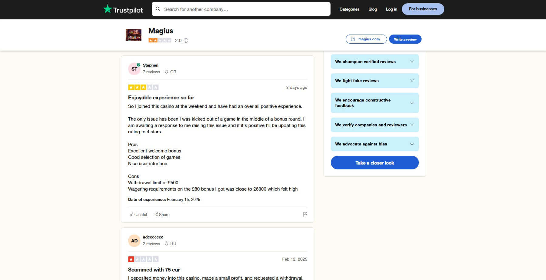 Trustpilot Reviews Magius