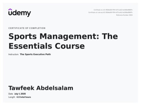 Tawfeek`s Certificate on Sports Management