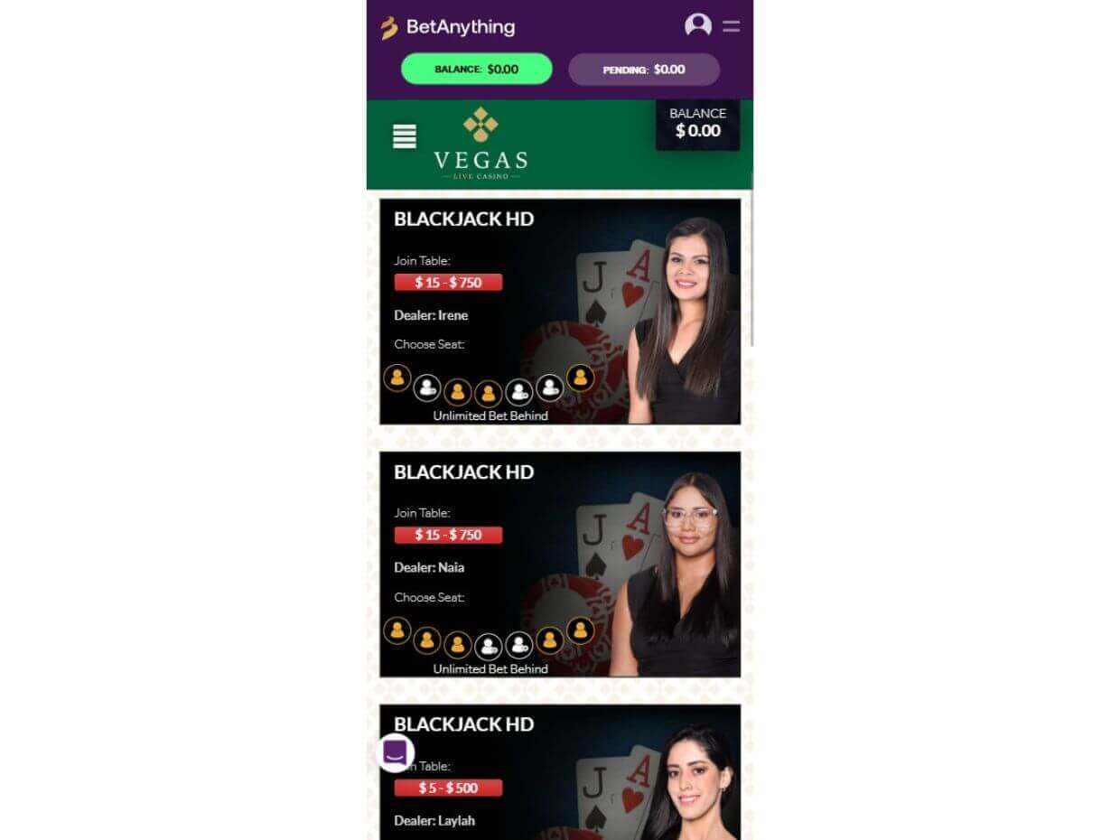 Betanything Mobile Live Casino