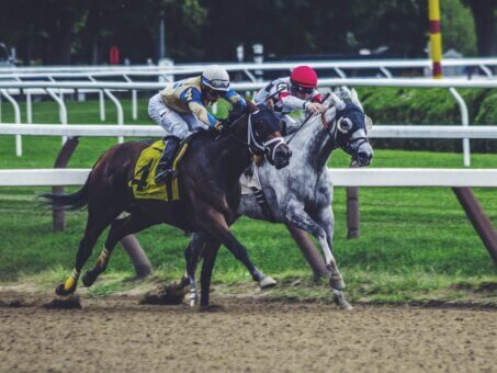 Jockeys racing horses on track for Betzillion main section