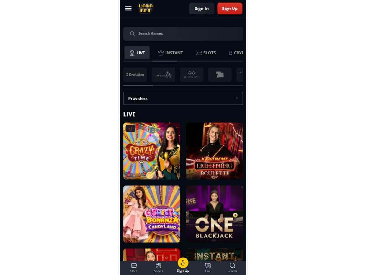 Lamabet Mobile Live Casino